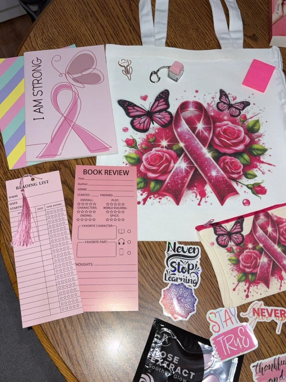 Pink Breast Cancer Awareness Tote bundle Pouch and Notebook book journal